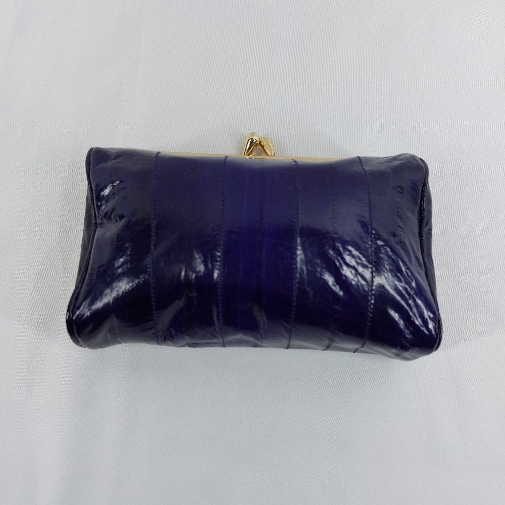 Vintage Purple Eel Skin Wallet Coin Jewelry Holder Travel with Mirror - Picture 9 of 10